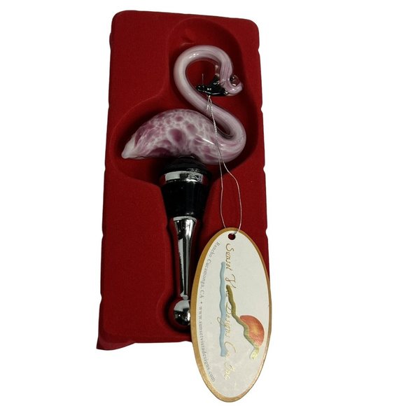 Sunset Vista Designs Flamingo Art Glass Wine Bottle Stopper 2010 Pink Bird - Picture 4 of 12